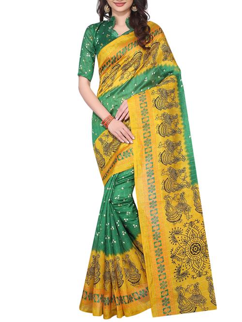 green cotton silk printed saree with blouse - 15023475 - Standard Image - 1