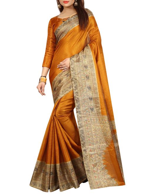 yellow cotton printed saree with blouse - 15023489 - Standard Image - 1