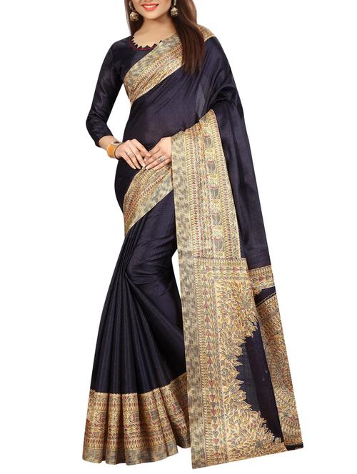 black cotton printed saree with blouse - 15023490 - Very Small Image - 1