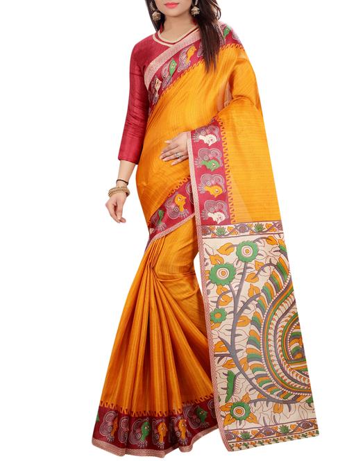 yellow cotton printed saree with blouse - 15023498 - Standard Image - 1
