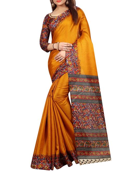 yellow cotton printed saree with blouse - 15023503 - Standard Image - 1