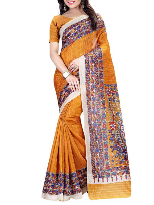 yellow cotton silk printed saree with blouse - 15023515 - Standard Image - 1
