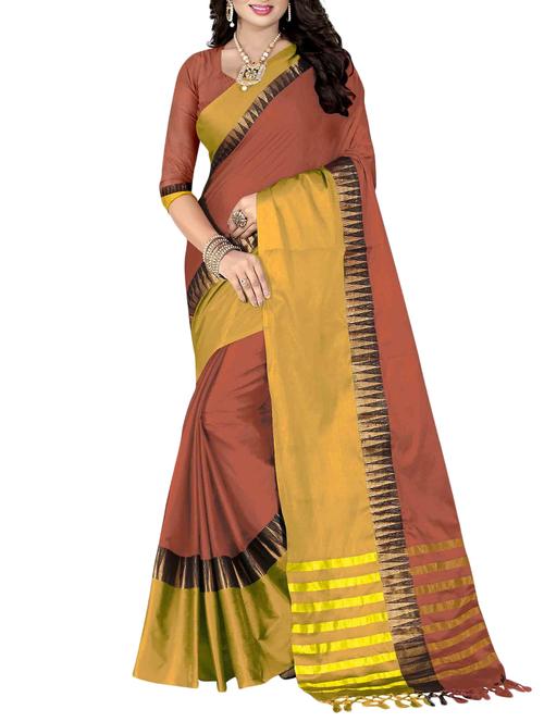 orange cotton silk bordered saree with blouse - 15023518 - Standard Image - 1