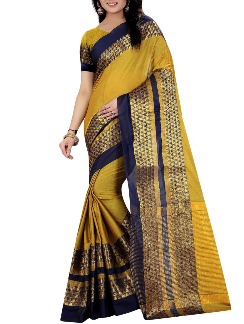 yellow cotton bordered saree with blouse - 15023541 - Zoom Image - 1
