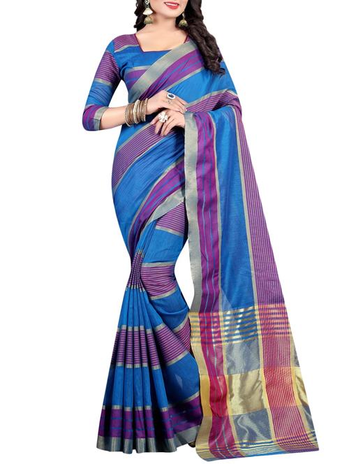 blue cotton woven saree with blouse - 15023559 - Standard Image - 1