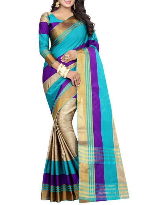 blue cotton woven saree with blouse - 15023567 - Standard Image - 1