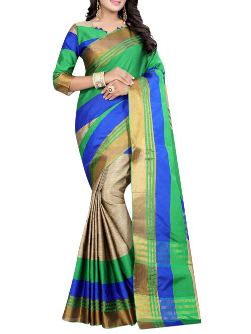 green cotton woven saree with blouse - 15023569 - Standard Image - 1