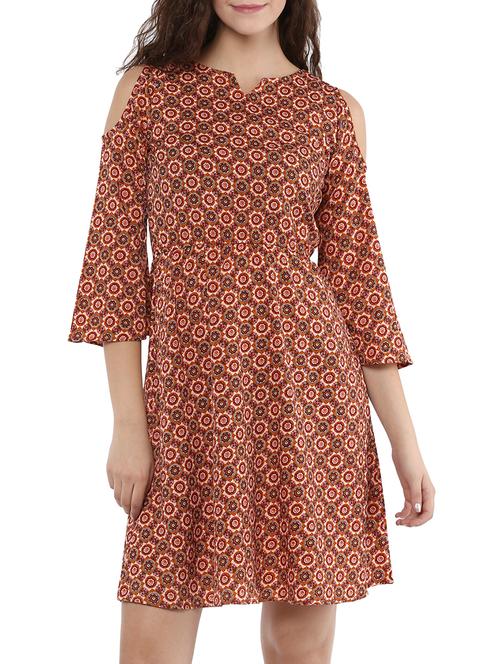 brown printed a-line dress - 15023593 - Standard Image - 1
