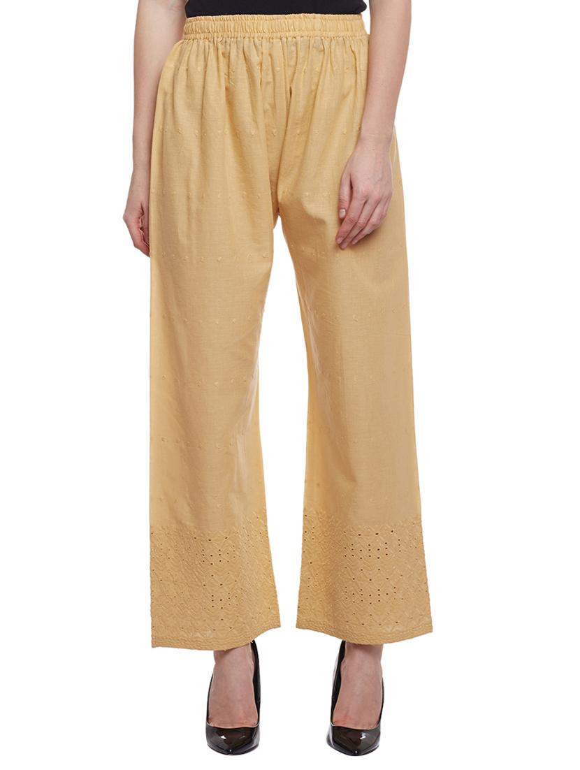 solid beige cotton palazzo - 15023640 - Zoom Image - 1
