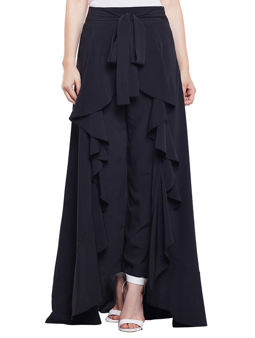 navy blue crepe ruffled palazzo - 15023644 - Zoom Image - 1
