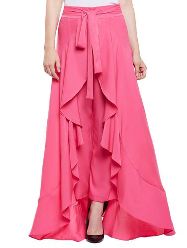 pink crepe ruffled palazzo - 15023646 - Very Small Image - 1