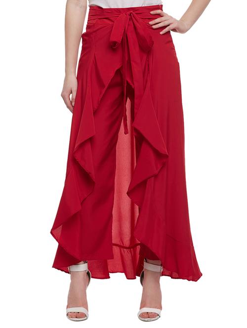 red crepe ruffled palazzo - 15023649 - Very Small Image - 1
