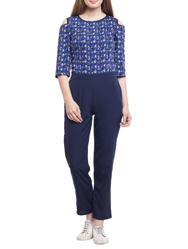 navy blue crepe full leg jumpsuit - 15023664 - Very Small Image - 1
