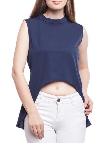navy blue crepe asymmetric top - 15023678 - Very Small Image - 1