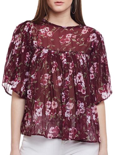 maroon printed georgette top - 15023684 - Very Small Image - 1