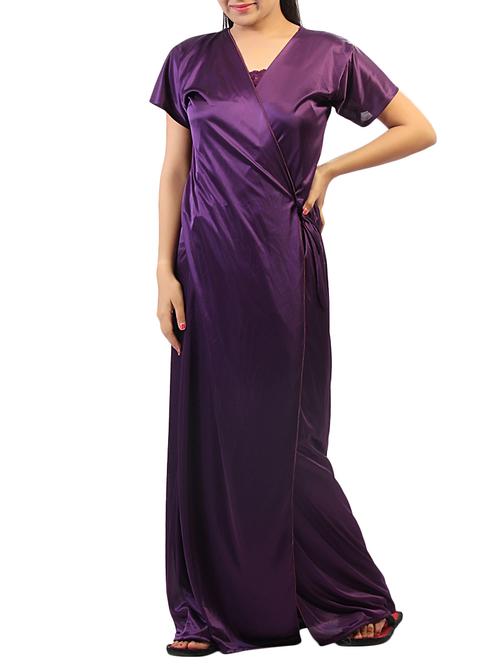 purple solid robe with nighty - 15023775 - Standard Image - 1