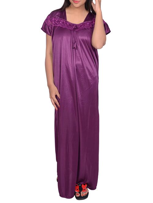 solid purple satin nighty - 15023783 - Standard Image - 1