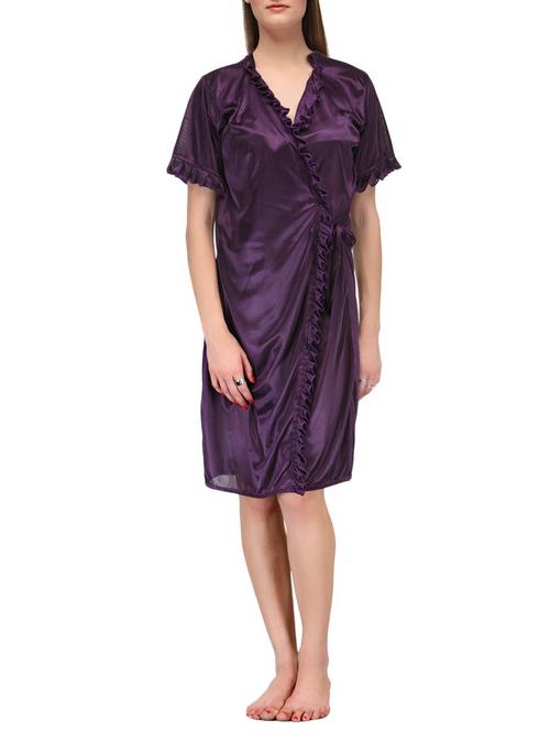 purple satin sleepwear robe - 15023787 - Standard Image - 1