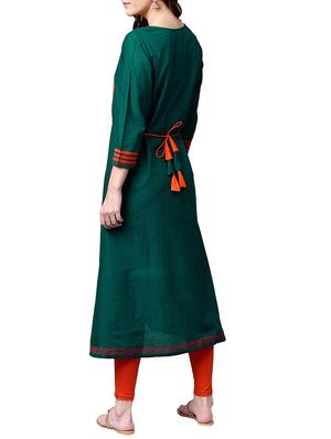 green cotton aline kurta - 15023838 - Standard Image - 3