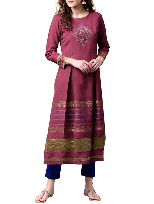 purple cotton a-line kurta - 15023839 - Standard Image - 1