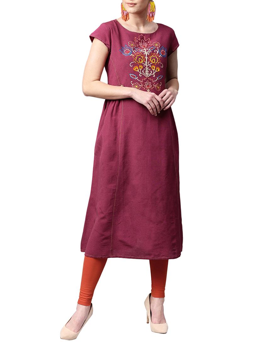 pink cotton aline kurta - 15023844 - Zoom Image - 1