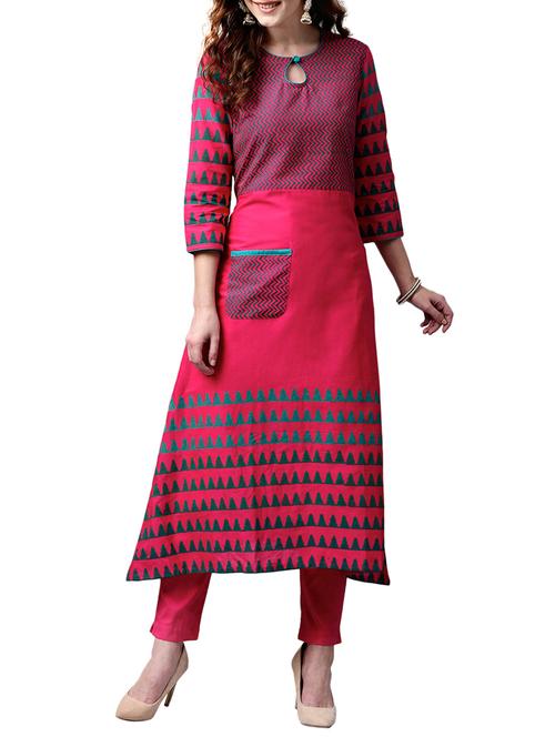 pink cotton aline kurta - 15023850 - Standard Image - 1