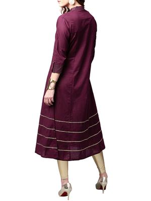 purple cotton a-line kurta - 15023858 - Standard Image - 3