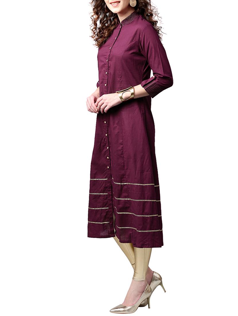 purple cotton a-line kurta - 15023858 - Zoom Image - 2