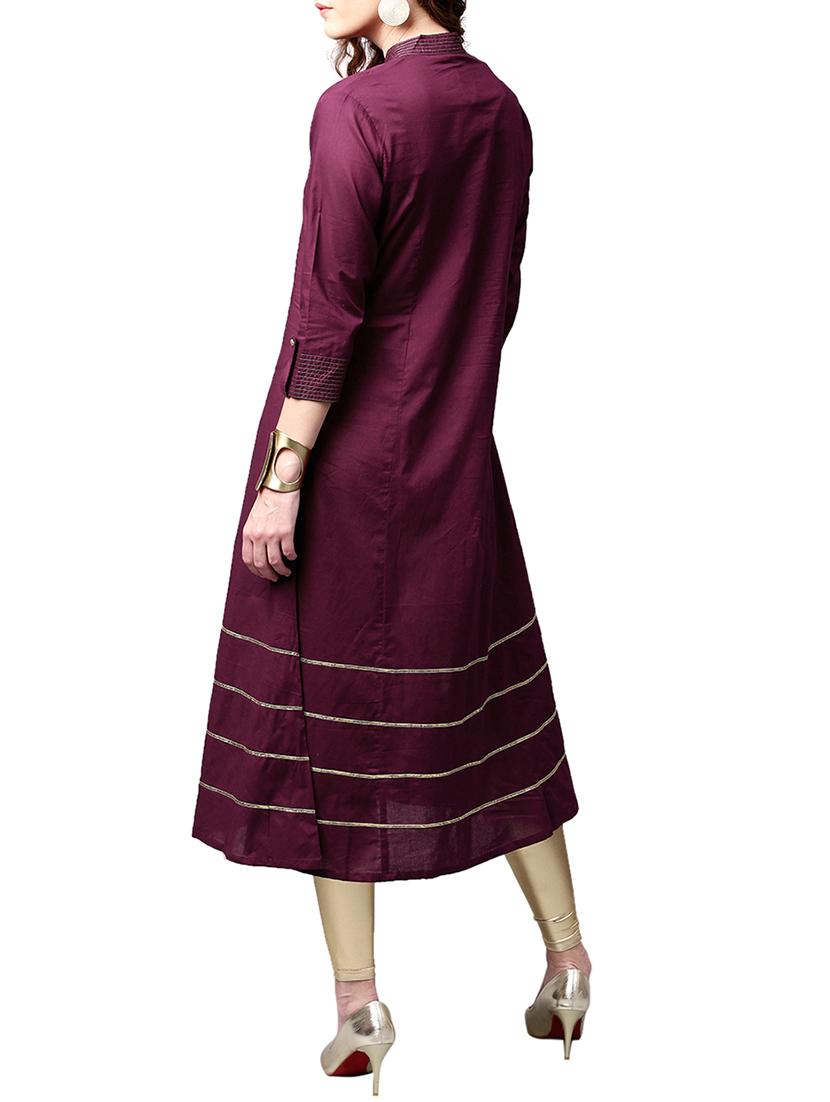 purple cotton a-line kurta - 15023858 - Zoom Image - 3