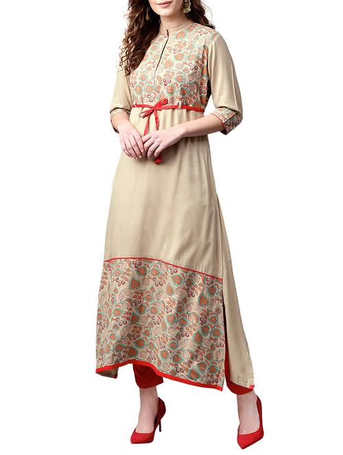 brown cotton aline kurta - 15023861 - Standard Image - 1