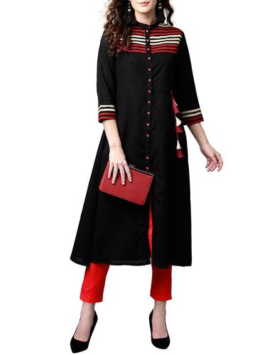 black cotton aline kurta - 15023866 - Very Small Image - 1