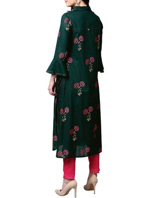 green cotton aline kurta - 15023869 - Standard Image - 3
