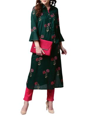green cotton aline kurta - 15023869 - Standard Image - 4