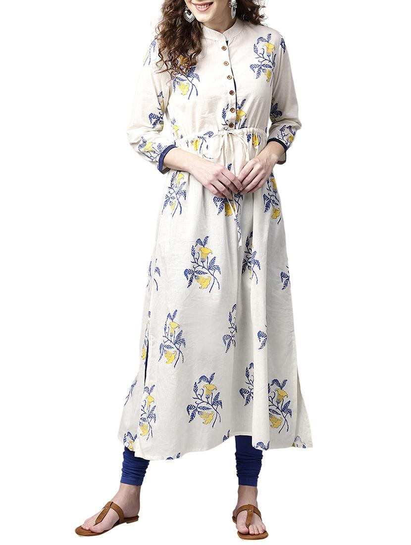 white cotton a-line kurta - 15023870 - Zoom Image - 1