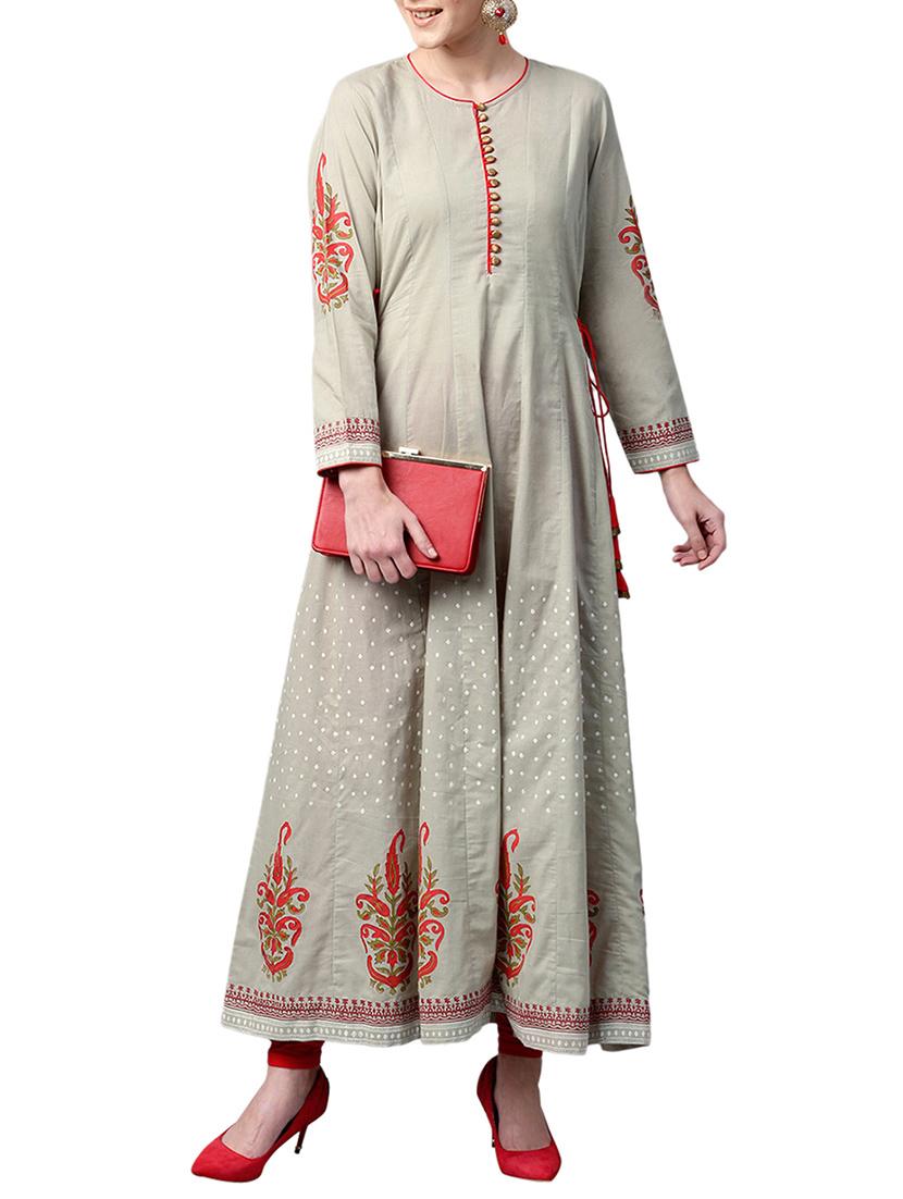 grey cotton anarkali kurta - 15023877 - Zoom Image - 1
