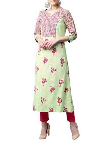 green cotton aline kurta - 15023880 - Very Small Image - 1