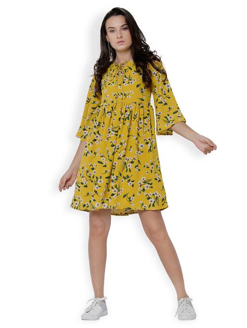 yellow floral fit & flare dress - 15023936 - Very Small Image - 1