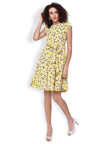 yellow floral fit & flare dress - 15023938 - Very Small Image - 1
