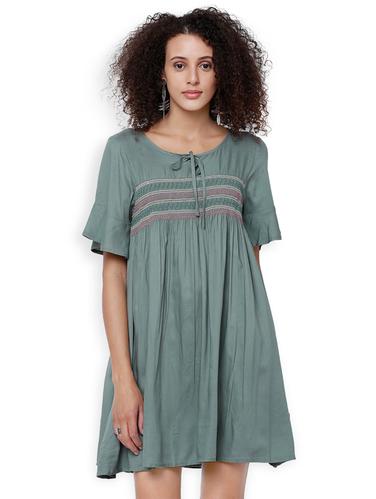 Embroidered flutter sleeved tent dress - 15023951 - Very Small Image - 1
