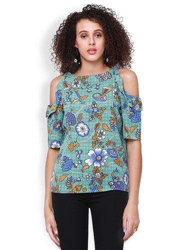 floral cold shoulder ruffle detail top - 15023970 - Very Small Image - 1