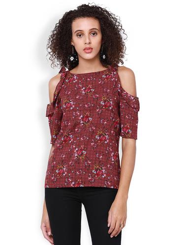 maroon floral cold shoulder top - 15023972 - Very Small Image - 1