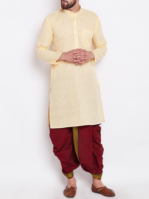 yellow linen long kurta - 15024069 - Standard Image - 1