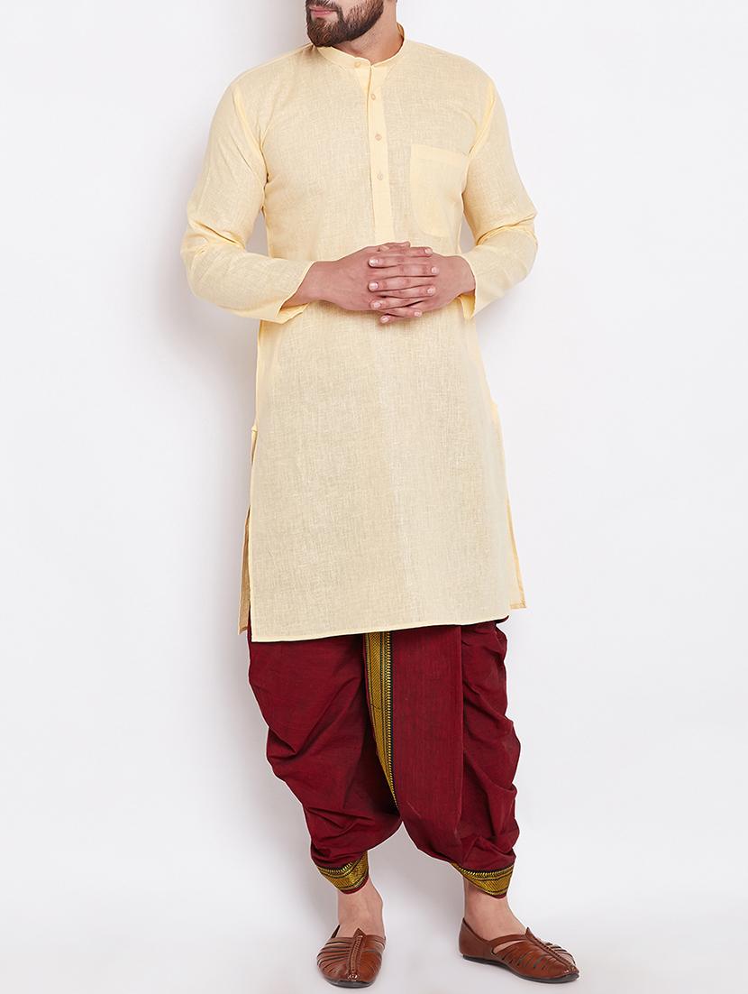 yellow linen long kurta - 15024069 - Zoom Image - 1