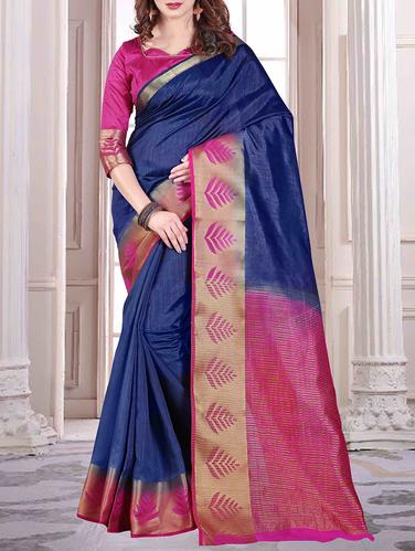 navy blue tussar silk saree with blouse - 15024160 - Very Small Image - 1