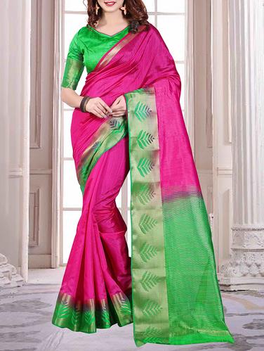 pink tussar silk saree with blouse - 15024164 - Very Small Image - 1