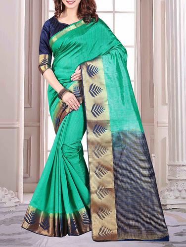 turquoise tussar silk saree with blouse - 15024165 - Very Small Image - 1