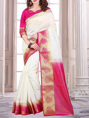 white tussar silk saree with blouse - 15024167 - Very Small Image - 1