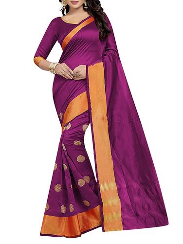 magenta cotton silk embroidered saree with blouse - 15024170 - Very Small Image - 1