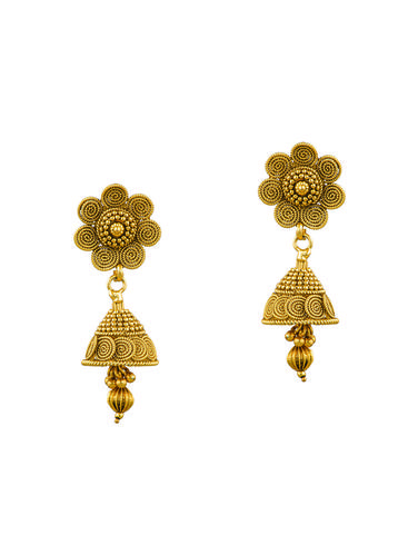 gold metal jhumka earrings - 15024189 - Very Small Image - 1