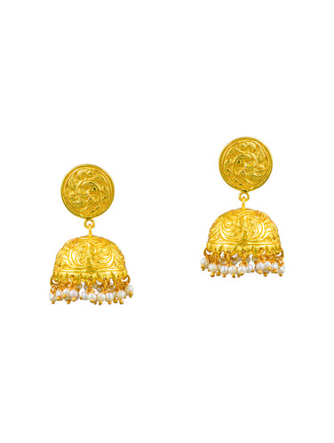 gold metal jhumka earrings - 15024202 - Very Small Image - 1